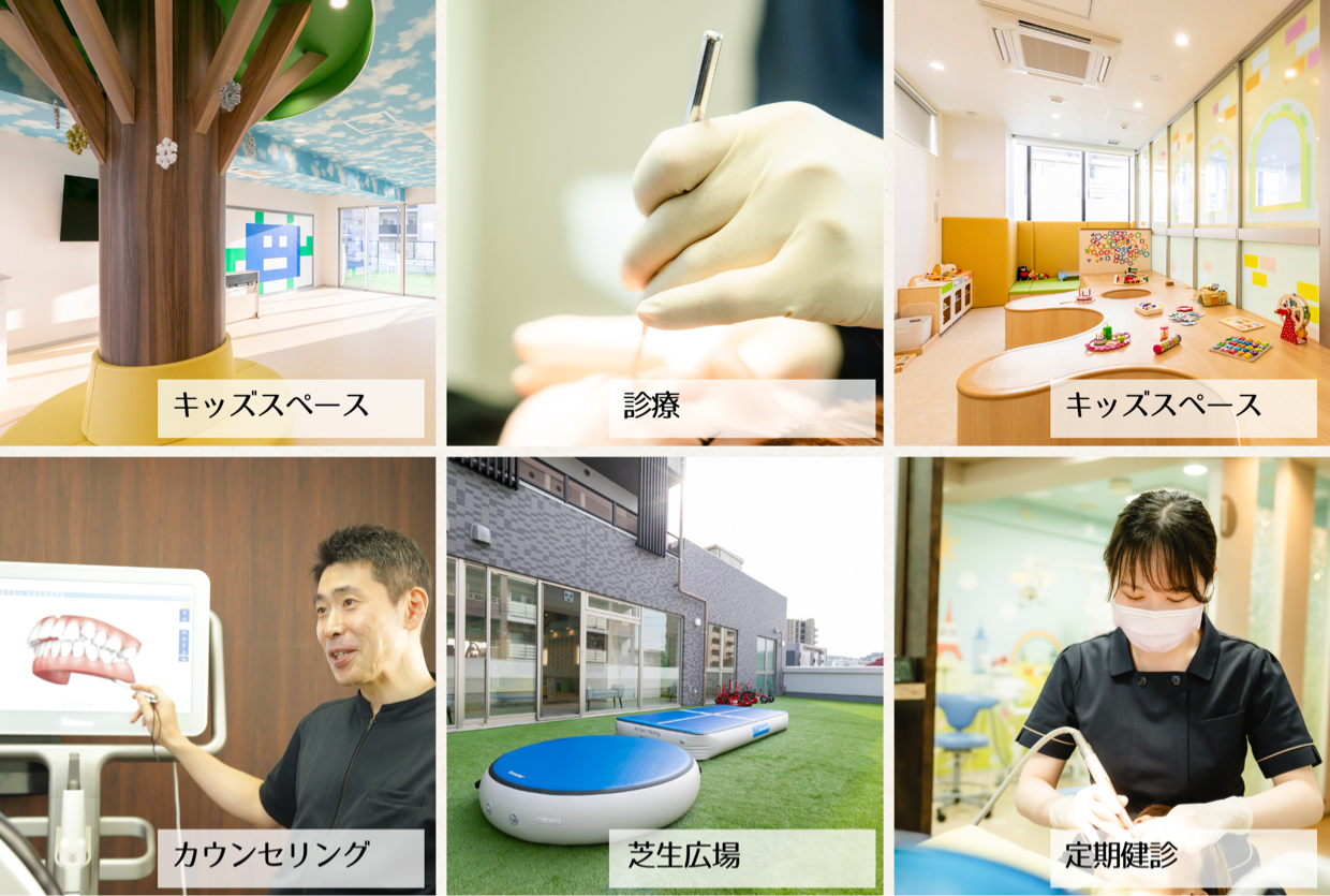 キッズスペース、診療、カウンセリング、芝生広場、定期健診